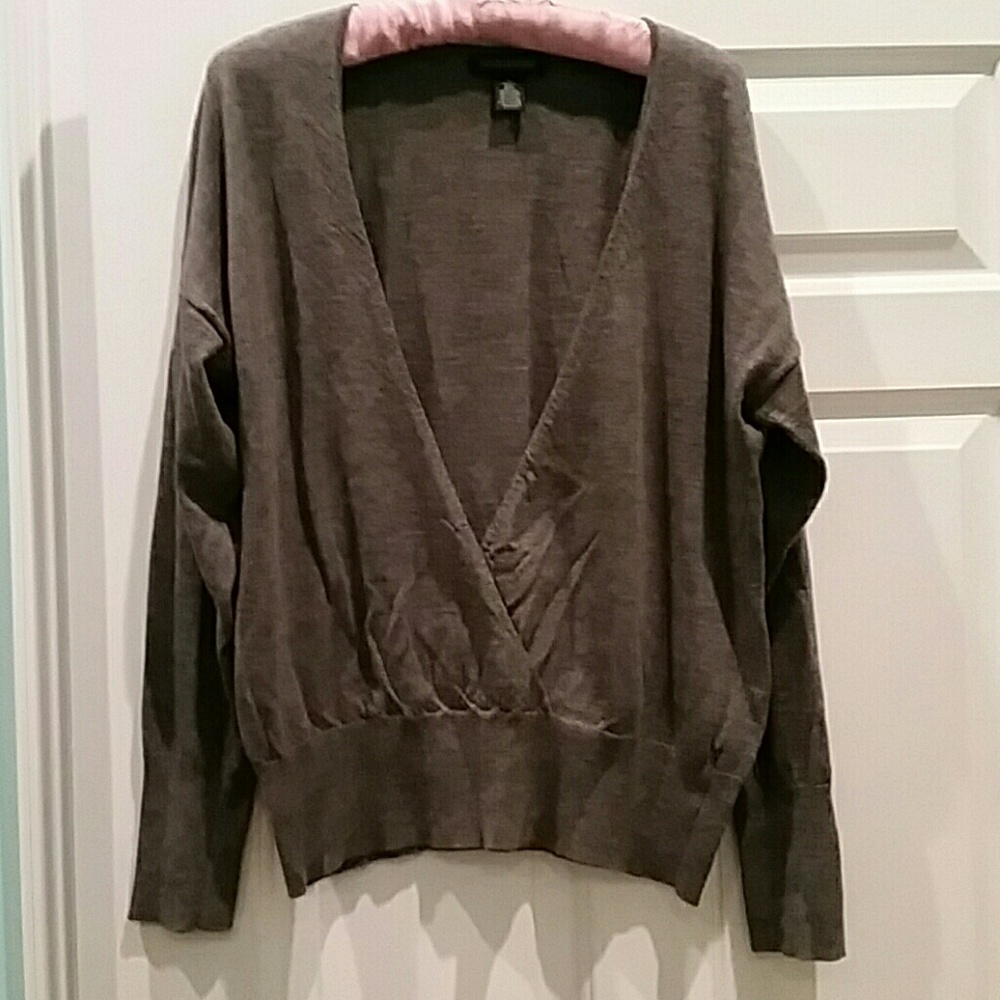 BANANA REPUBLIC WOOL GREY FAUX WRAP SWEATER
